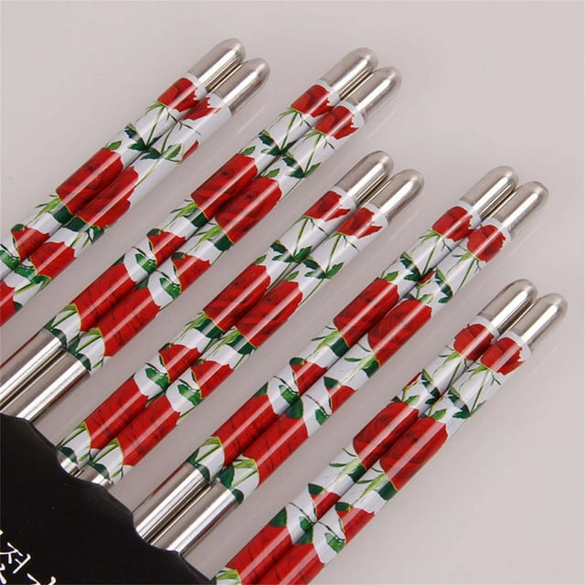 Palillos de Acero Inoxidable 304 Reutilizables, Ligeros y Antideslizantes, Aptos para Lavavajillas, Ideales para Sushi, Fideos y Arroz. 5 Pares, 22 Cm. Ideales para Regalo.