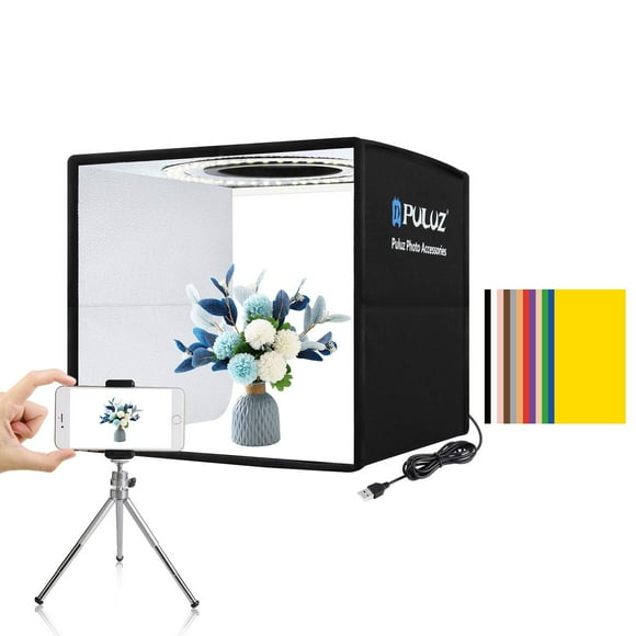 PULUZ Mini caja de luz para estudio fotográfico Kit de tienda para sesión de fotos Tienda de campaña plegable portátil con luz para fotografía con CRI >95 96 piezas de luz LED y 6 tipos de fondos de c