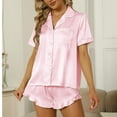 thumbnail image 4 of VISALY Silk Pajama Set Night Pajamas Short Sleeve Sleepwear Soft Button Down Loungewear 2 Piece Satin Pjs Shorts Set Rd1 L, 4 of 8