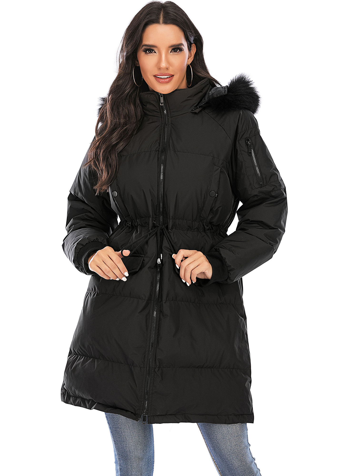 LELINTA Women's Down Blend Quilted Jacket Puffer Jacket Detachable Hood with Fur Collar, Camouflage - image 1 of 7