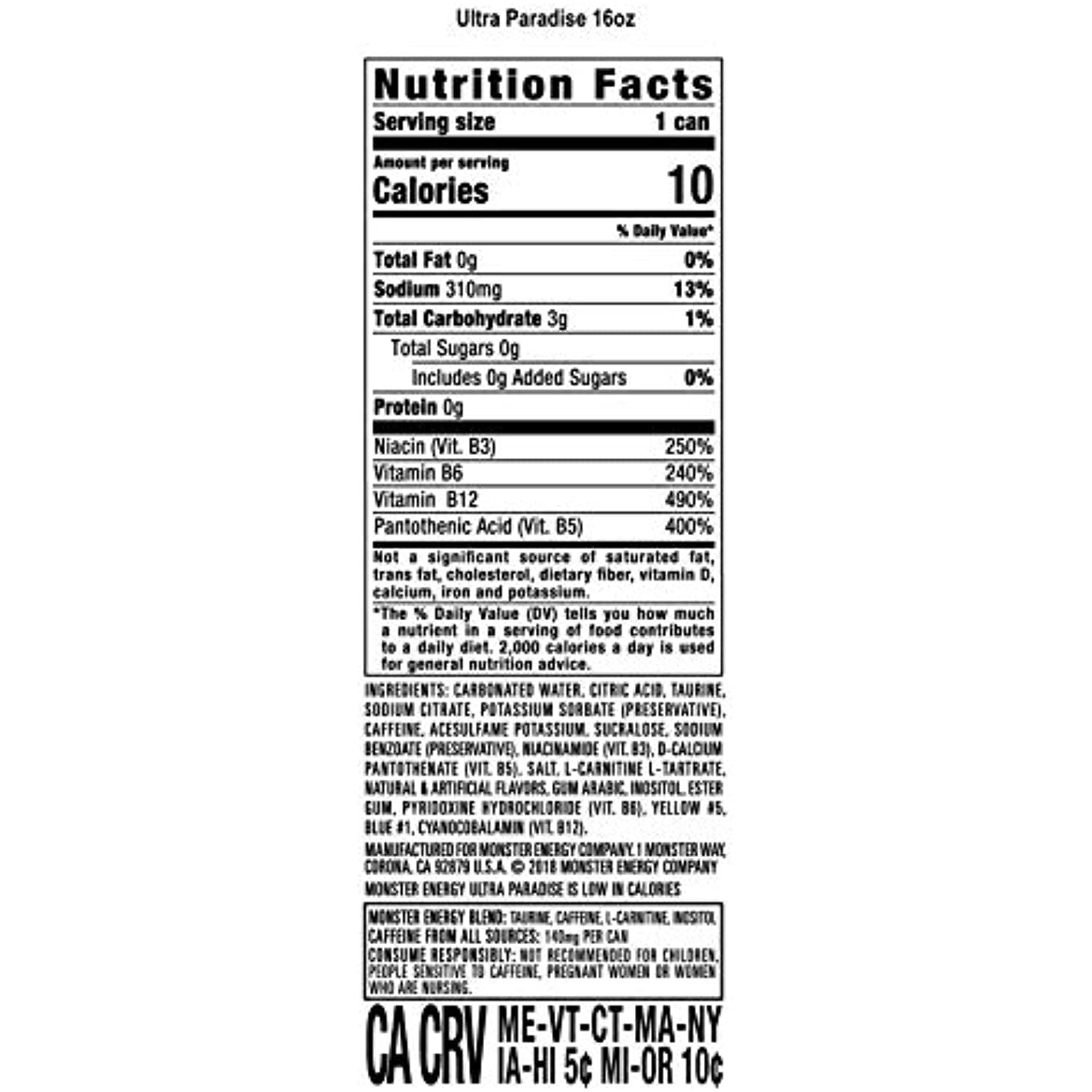 Monster Energy Drink, Ultra Paradise, 16 Fl Oz (Pack Of 10)
