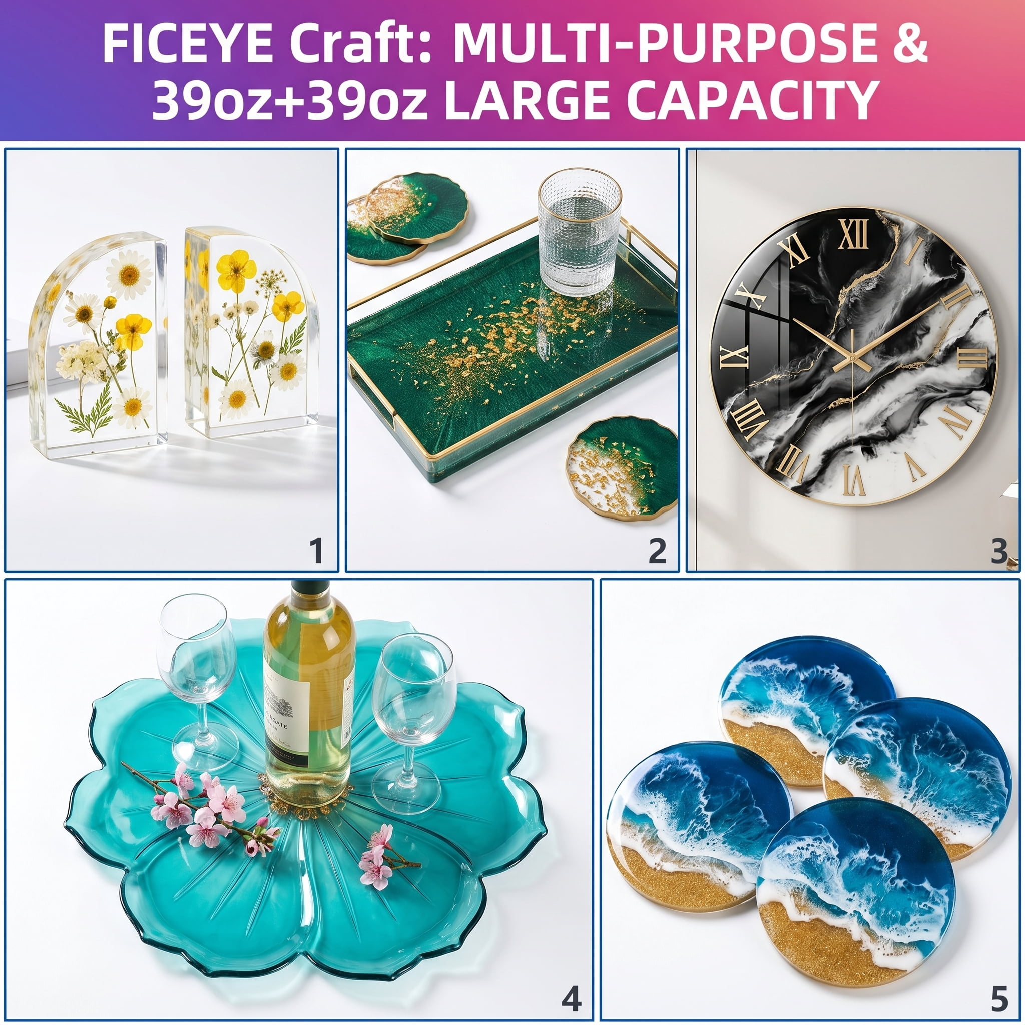 78oz Fast-Curing Epoxy Resin Kit, Crystal Clear, Bubble-Free, Non-Yellowing, Ideal For Resin Mold Making, 2-Part Epoxy Resin AB Glue, Perfect For Coating, Casting, River Tables, And DIY Crafts.Ideal