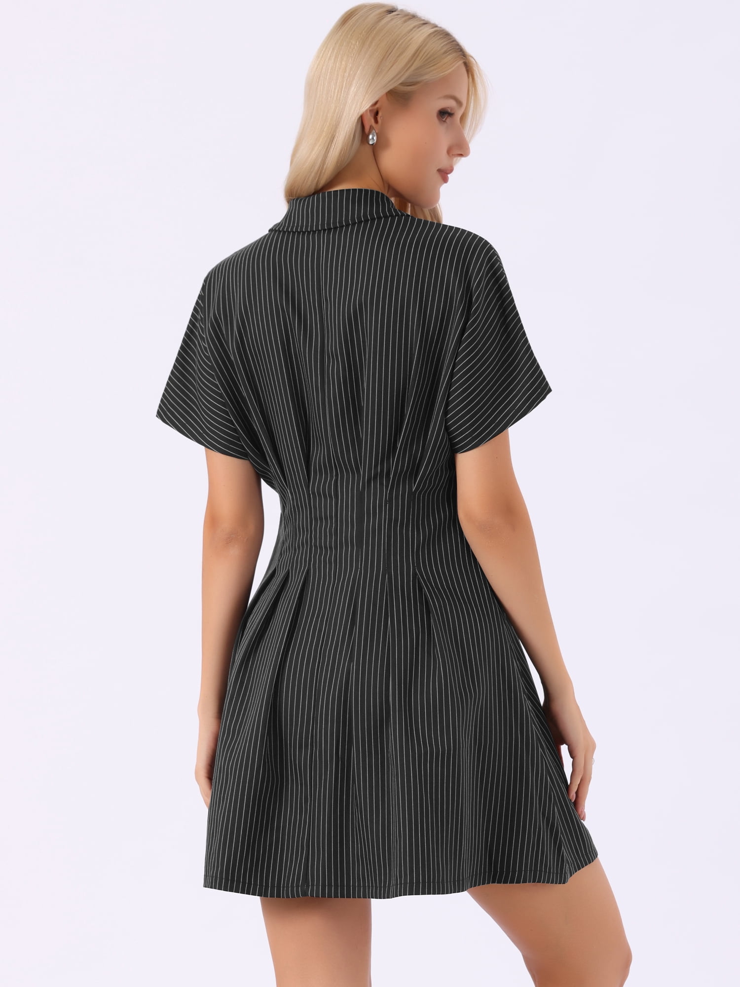 DARING DIVA Women's Striped Shirt Button Down Work Collared Mini Dresses S Black