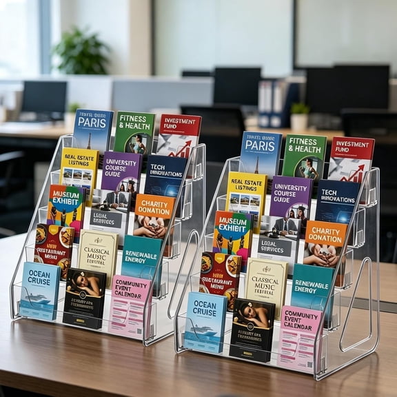 Volra 5 Tier Brochure Holder 12x13" Clear Acrylic Literature Display Stand Holds 3 Brochures in One Row Pamphlet Holder Display Stand for Booklets Flyers Table Signs Office Exhibition Store Home