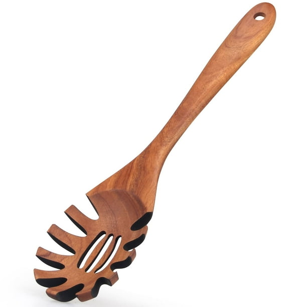 La mejor cuchara de madera para Pasta, espagueti, tenedor de mano de 12,5 pulgadas de largo, utensilios para servir Pasta, tenedores para Pasta, cucharón de espagueti, espátula para Pasta