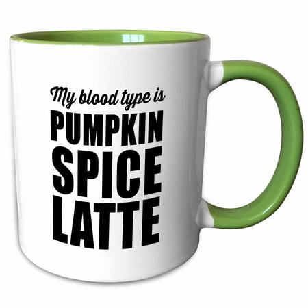 - 3dRose MY BLOOD TYPE IS PUMPKIN SPICE LATTE - Two Tone Green Mug, 11-ounce