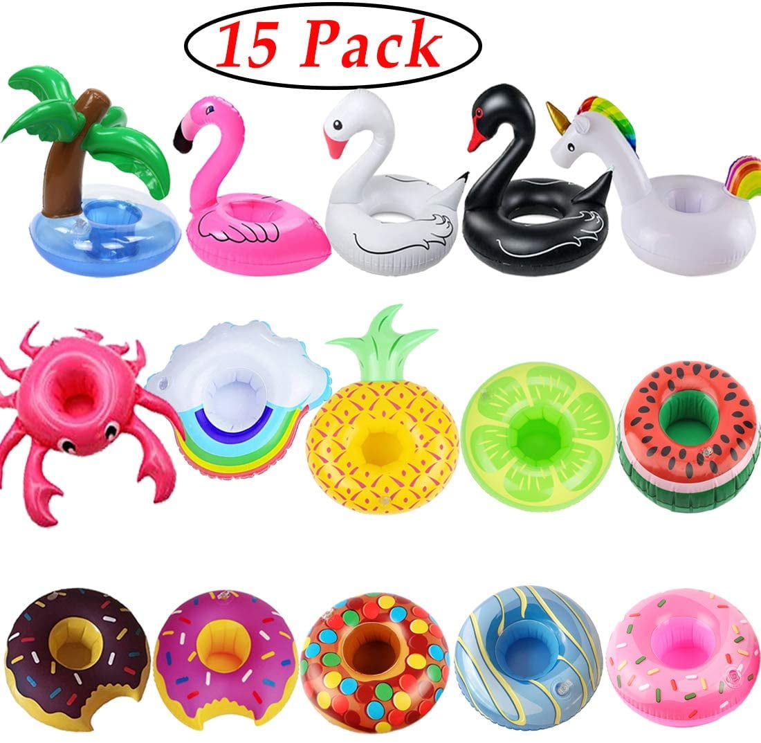 Inflatable Floating Drink Can Cup Holder Swimming Pool Flamingo Unicorn Fun 1a 