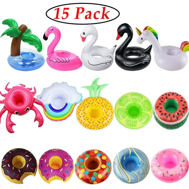 Flotadores para bebidas de piscina portavasos inflables con bomba de mano, paquete de 15 Namotu LRWJ758