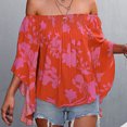 thumbnail image 2 of Camisetas estampadas a la moda con hombros descubiertos para mujer, camiseta Sexy informal con manga de trompeta de verano para mujer Pompotops hkajfhjk473816, 2 of 8