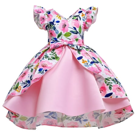 

KI-8jcuD Easter Dress for Toddler Girls Child Girls Fly Sleeve Pageant Dress Birthday Party Kids Floral Prints Bowknot Gown Princess Dress Ballet Set for Toddler Girls Baby Set Girl Summer Clothes S