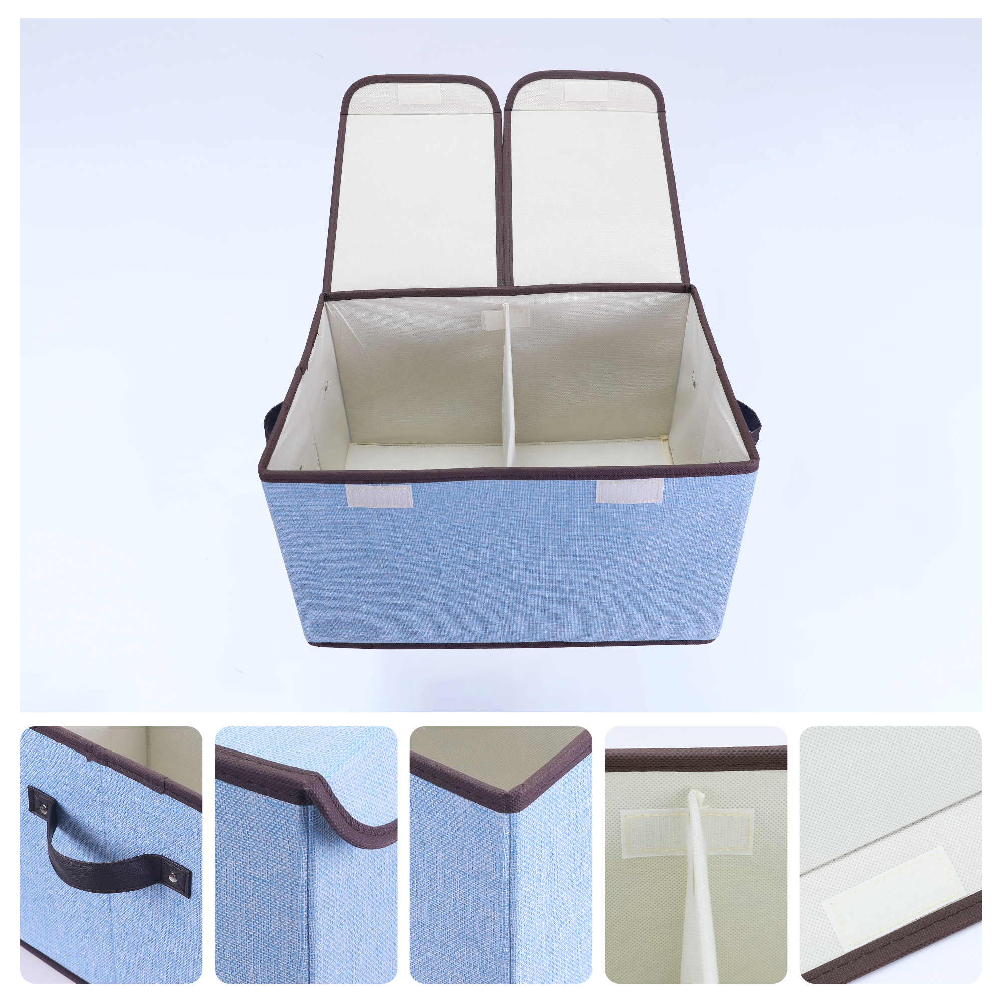 Unique Bargains Fabric Storage Bin Cube with Handle and Lid Collapsible Basket Blue