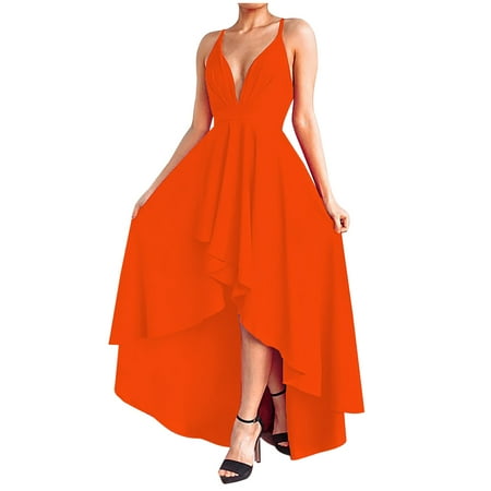 Cobkk Corset Dress For Women Clearance Fashion Women Summer Casual Solid V-Neck Camis Sleeveless Vest Long Dress Sundresses For Women 2024 J-1132 Orange S