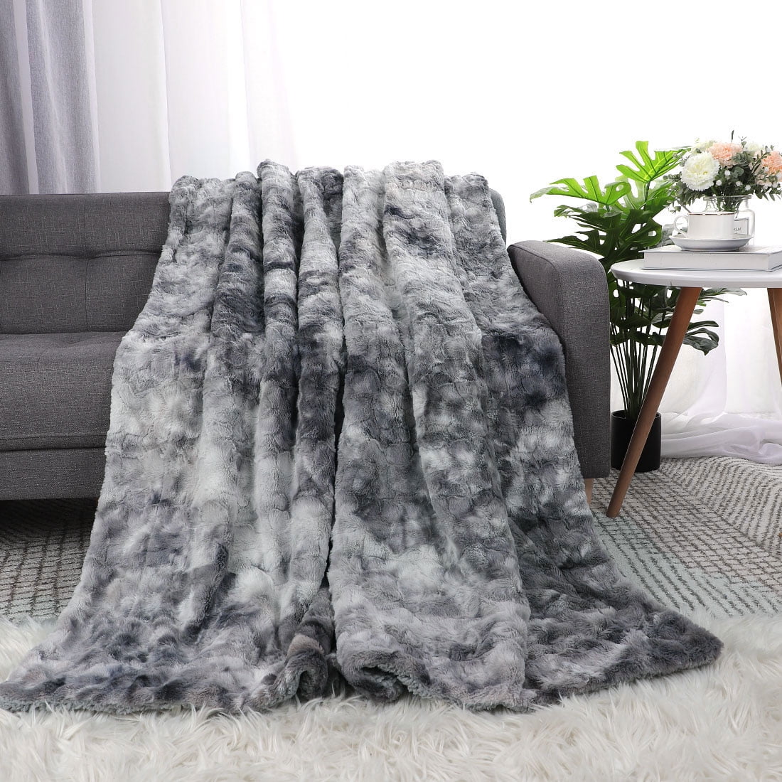 Unique Bargains Faux Fur Shaggy Sherpa Throw Blanket, 50" x 60", Slate Gray