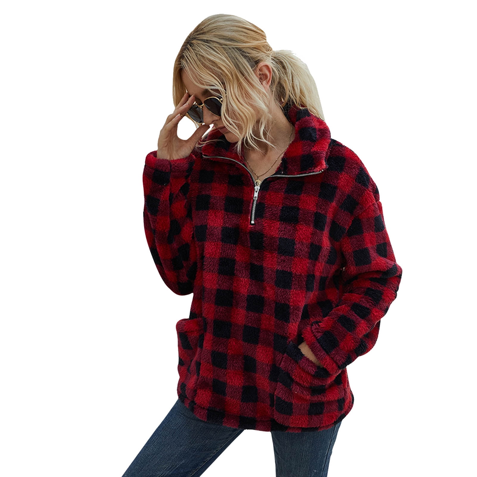 plaid zip up pullover
