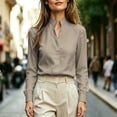 thumbnail image 6 of Lenpel Womens Long Sleeve Tops Business Casual Work Blouses Stand Collared Shirts Lightweight Fall Clothes, 6 of 7