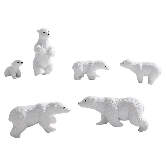 6pcs Miniature Polar Bear Realistic Animals Figures Set Snow Babies Figures, Winter Desk & Home Decoration for Bonsai Micro Landscape Cake Cupcake Decoration
