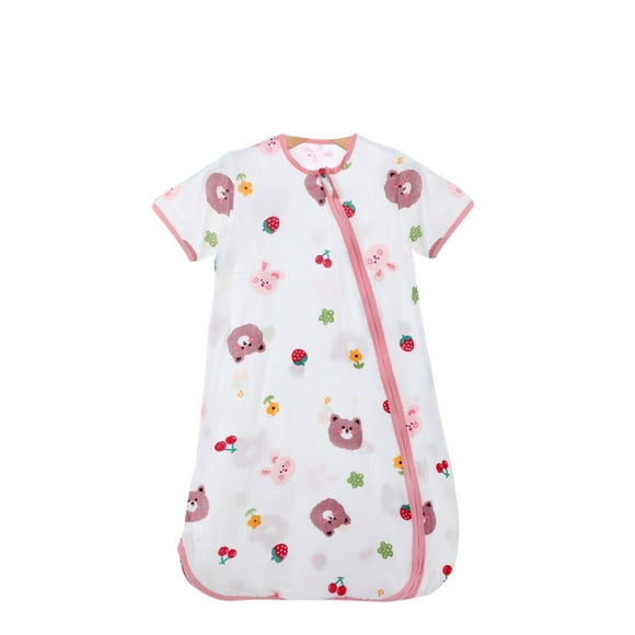 Baby Sleeping Bag, Cotton Baby Wearable Blanket Short Sleeve Sleeping Sack for Infant Toddler Kids 0-5 Years Pink