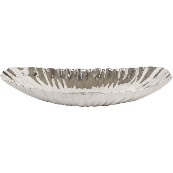 Hosley Silver Finish Metal Decor Tray Bowl 13.6 Inches Long