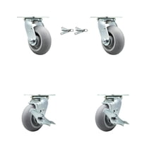 5 Inch Thermoplastic Rubber Caster Set with Ball Bearings 2 Swivel Lock 2 Brake