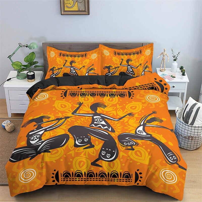 Ethnic Bedding Set Luxury African Woman Duvet Cover Microfiber Black
