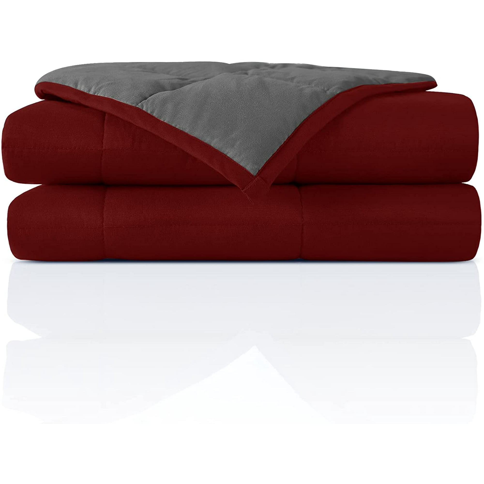 HHHC Weighted Blankets for Adults Twin Reversible Cooling Heavy Blanket 48x72 inches 15 lbs Super Soft Microfiber Material with Premium Glass Beads Dark Grey Wine Red Walmart