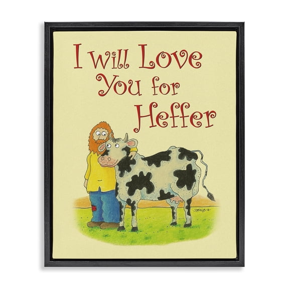 Stupell Industries Love You For Heffer Humor Painting Black Floater Framed Canvas Art Print Wall Art, 17 x 21