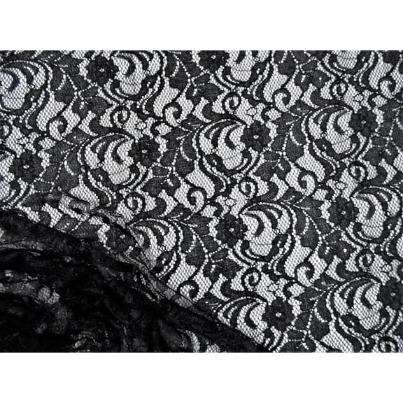 Embroidered Stretch Lace Apparel Fabric Sheer Metallic Sheen Floral Black GG106