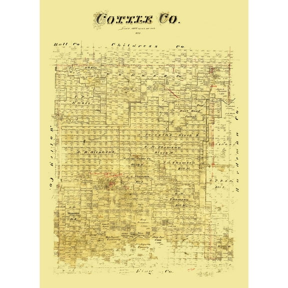 Historic County Map - Cottle County Texas - General Land Office 1890 - Vintage Wall Art