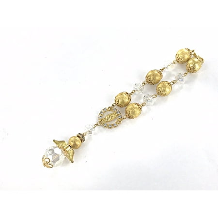 12 Pcs Rosary Pearl Bracelet Angel Wing Baptism Christening Favors (Gold)