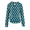 thumbnail image 3 of Brondbend Hoodies Women Pullover for Women Long Sleeved Drawstring Pocket Button Pullover Polka Dot Print Comfortable Oversized Tops Lady Mountaineering Fall Winter Wear Green, 3 of 5