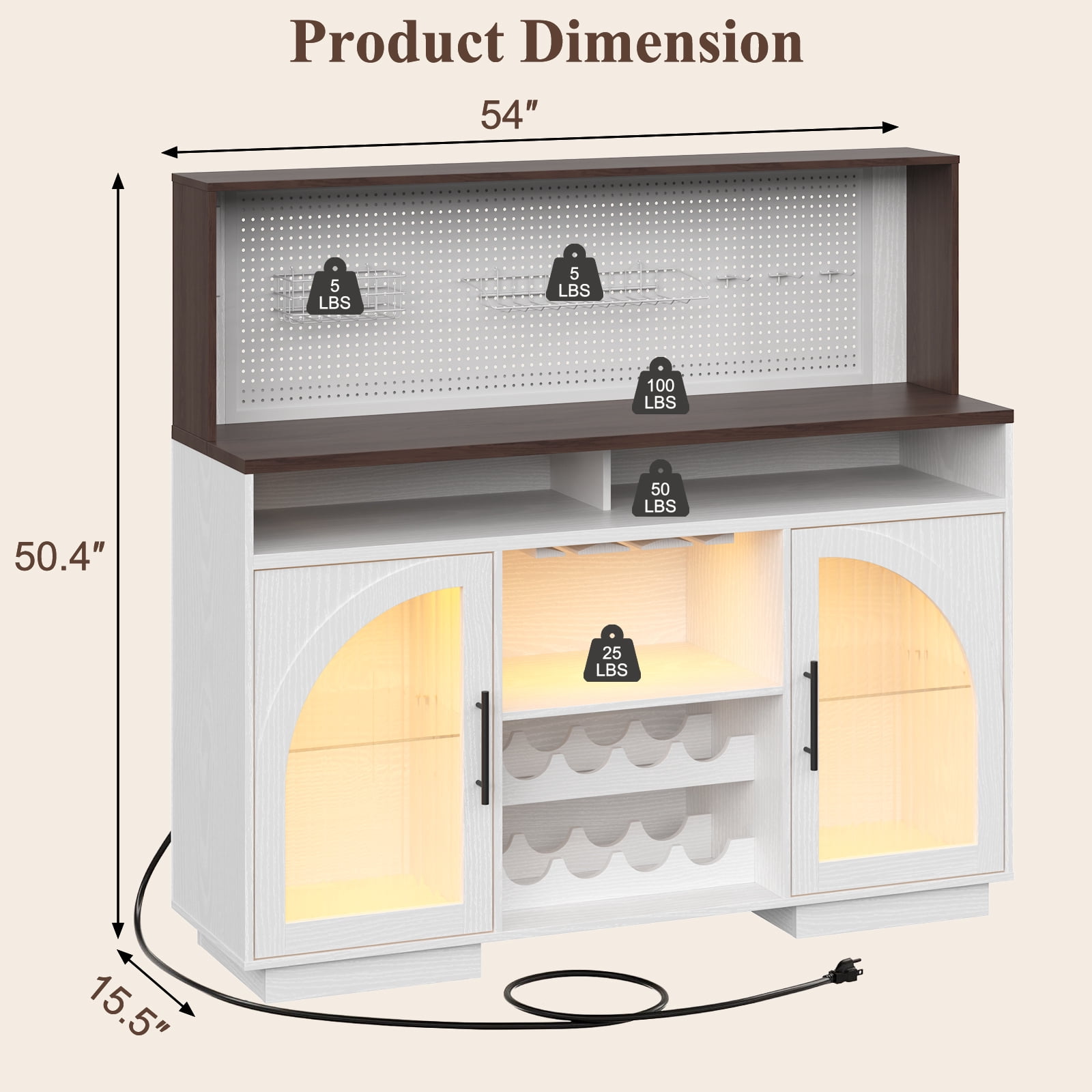 54" Coffee Bar Cabinet with LED Light,Wine Bar Cabinet,Kitchen Hutch Cabinet for Dining Room,White