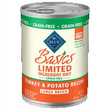 Blue Buffalo Basics Limited Ingredient Diet, Grain Free Natural Adult Large Breed Wet Dog Food, Turkey 12.5-oz cans