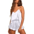 thumbnail image 5 of SOMER Pajamas for Women Set Sexy Silk Satin Ruffled Cute Pajama Sets for Women 2 Piece Cami White Shorts Sets Cozy Sleepwear, 5 of 7