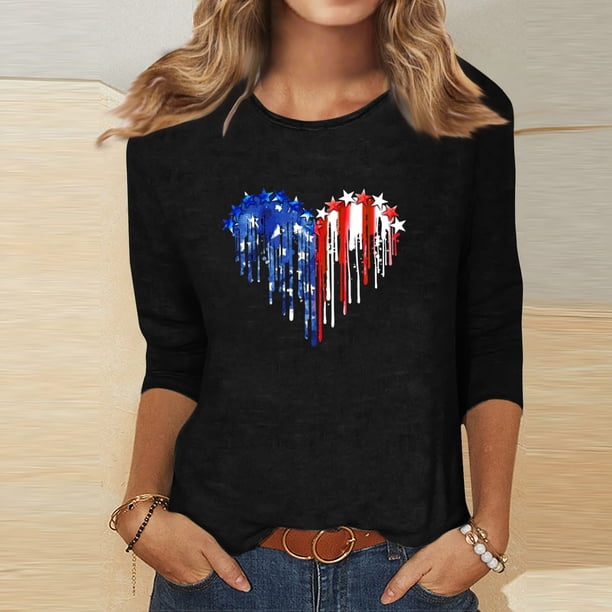 Fiudx Camisetas para Mujer Blusa Suelta Estampada con Cuello Redondo y Manga 3/4 para Mujer