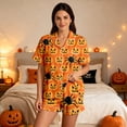 thumbnail image 4 of XIYON Halloween Pajamas Women Pumpkin Short Sleeve Sleepwear 2 Piece Button Down Top and Shorts Pajama Set Cozy Loungewear Fashion Clothes, 4 of 6