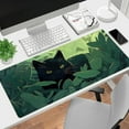 Cute Black Anime Cat Desk Mat Green Leaves Gaming Mouse Pad Large