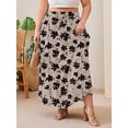 thumbnail image 3 of SHOWMALL Women's Plus Size High Waisted Maxi Skirts with Pockets, Boho Flowy A-Line Long Skirt, Casual Summer Beach Skirt with Drawstring, Ink Dot Flowers Size 1X, 3 of 8