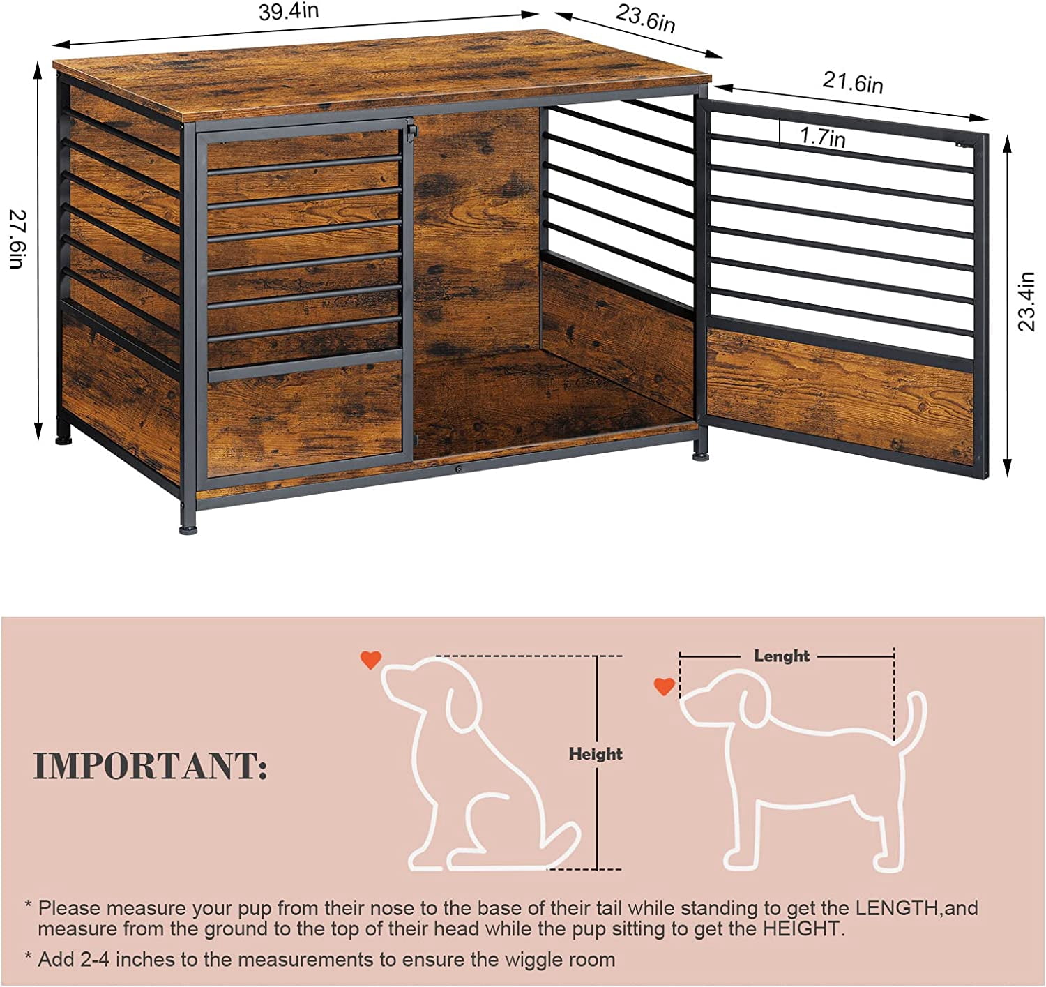 Oumilen Large Dog Crate Cage Living Room Side End Table, Brown