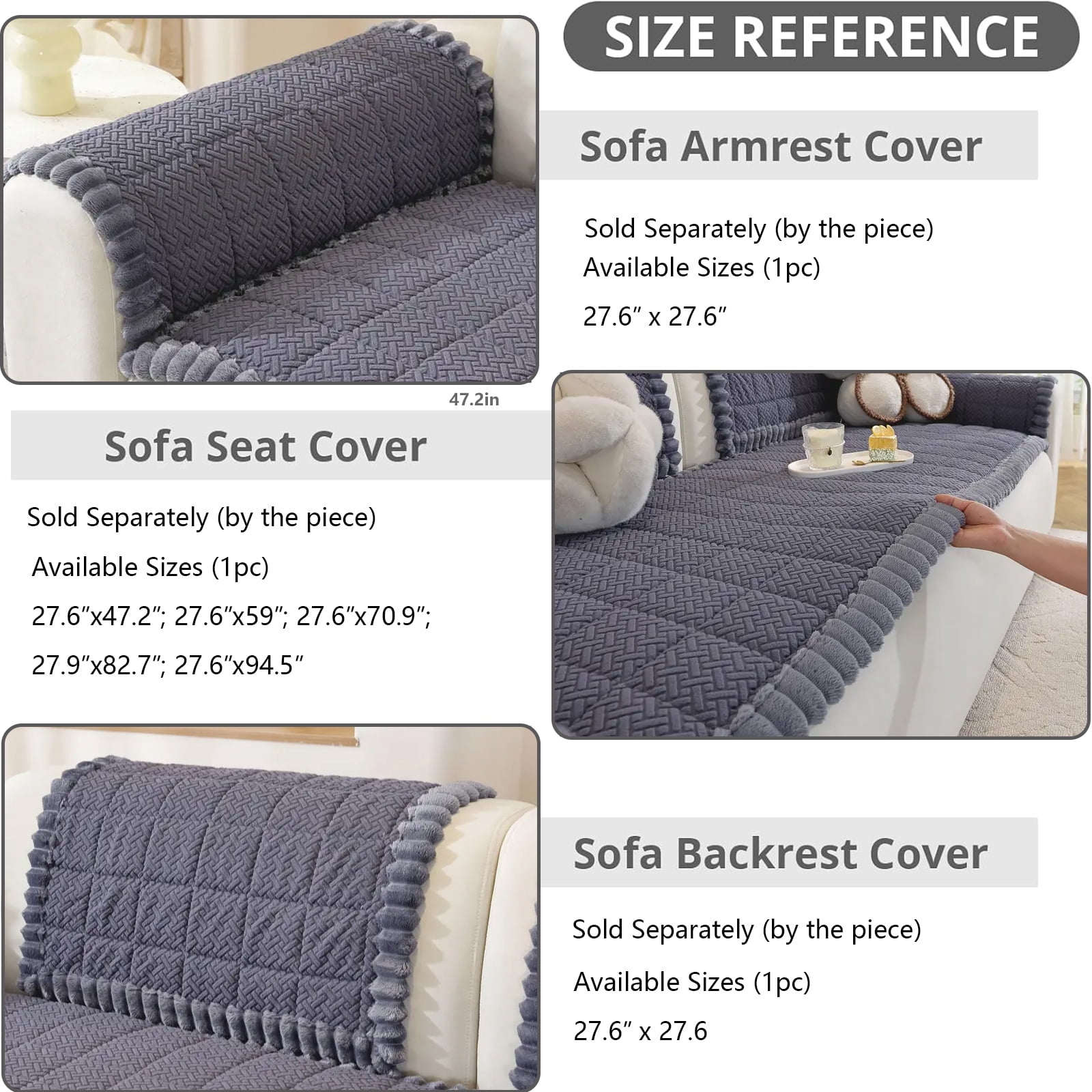 Couch Armrest Cover, Arm Chair Cover, Headrest Backrest Covers for Dogs Cats Pet Loveseat Recliner L Shaped Sofa in Living Room, Dining Area, or Office (27.6" x 27.6", 1 Pack, Dark Grey)
