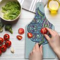 thumbnail image 3 of Hamsa Cutting Board, Spring Nature Inspired Design Positive Doodle Lily Bloom Print, Decorative Tempered Glass Cutting and Serving Board, Wine Bottle Shape, Blue Pink Green, by Ambesonne, 3 of 5