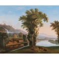 thumbnail image 2 of Circle of Jacob Philipp Hackert 24x20 Gold Ornate Framed and Double Matted Museum Art Print Titled - A Vast Landscape with a View of the Tivoli Falls, 2 of 4