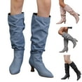 thumbnail image 5 of Oyedens Women's Knee High Boots Fashion Slouchy Denim Pointed Toe Kitten Heel Wide Calf Tall Booties, 5 of 6