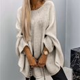 thumbnail image 6 of Women'S Elegant Knitted Cape Sweater Crew Neck Long Sleeve Baggy Tops Fashion Knitted Shawl Sweater Apricot XXL, 6 of 8