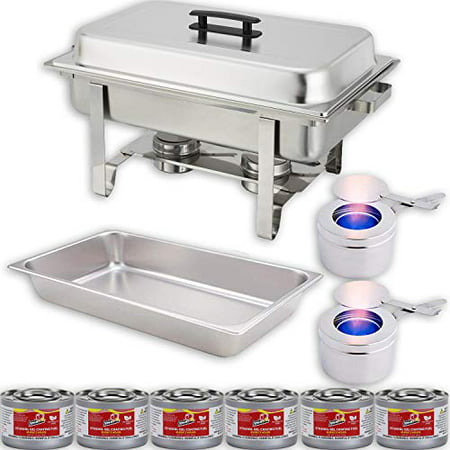 Chafing Dish Buffet Set w/Fuel — Water Pan + Food Pan (8 qt) + Frame + 2 Fuel Holders + 6 Fuel Cans – Warmer