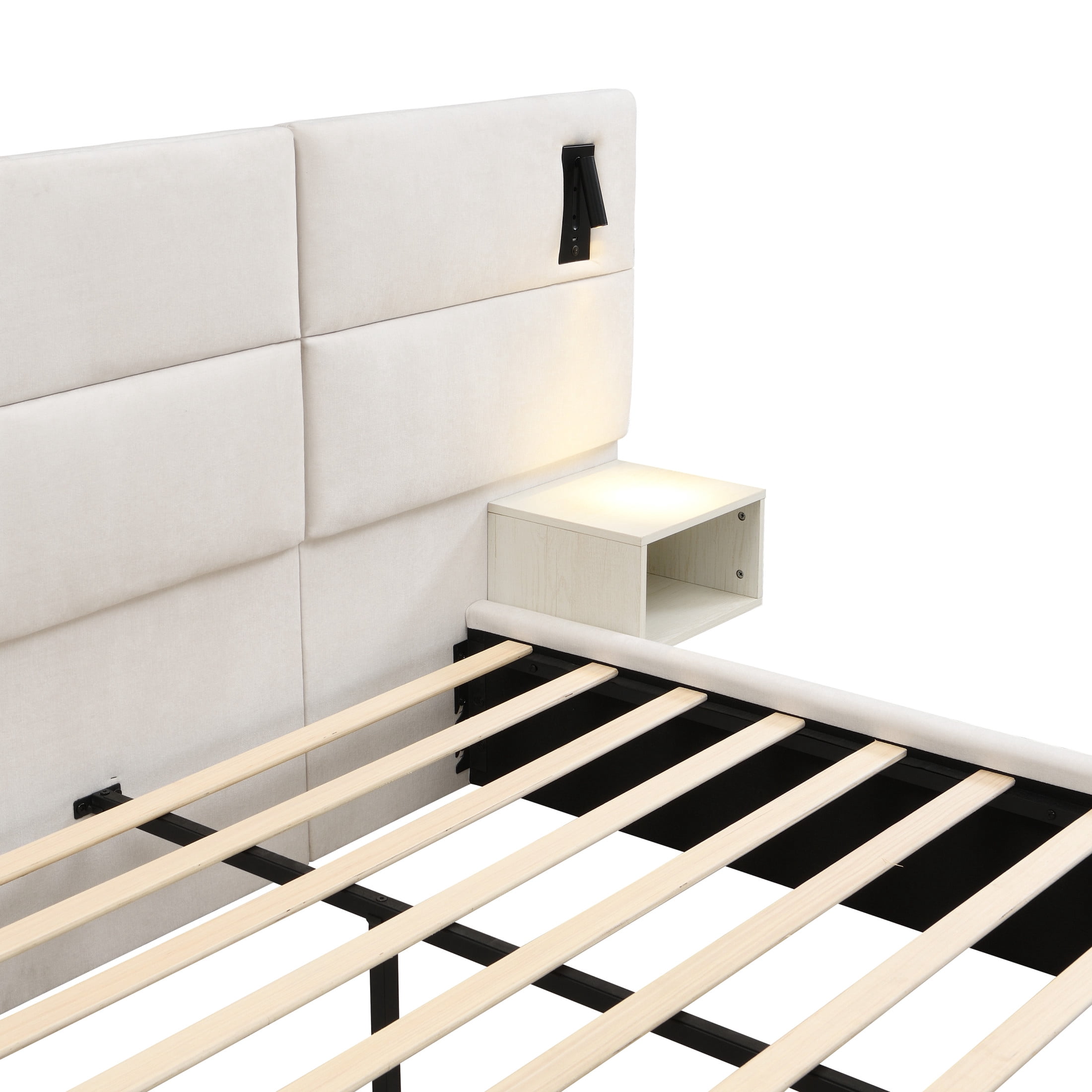 Christopher Knight Home King Luxurious Smart Bed Frame with Reading Light, Chenille Upholstery, White
