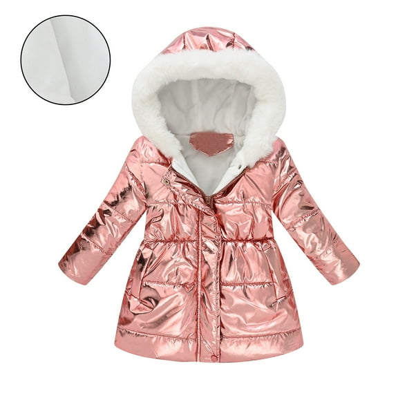 Girls Winter Coats with Hooded Puffer Jacket Kids Rose Gold Jacket for Girls Full-Zip Long Sleeve Thicken Waterproof Jacket Kids Jackets for Girls 8-9 Years