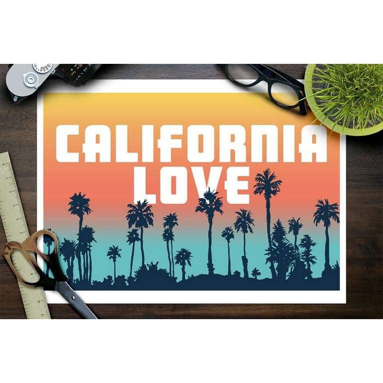California Love, Palm Trees, Aqua Horizon (9x12 Wall Art Print, Home Decor)  