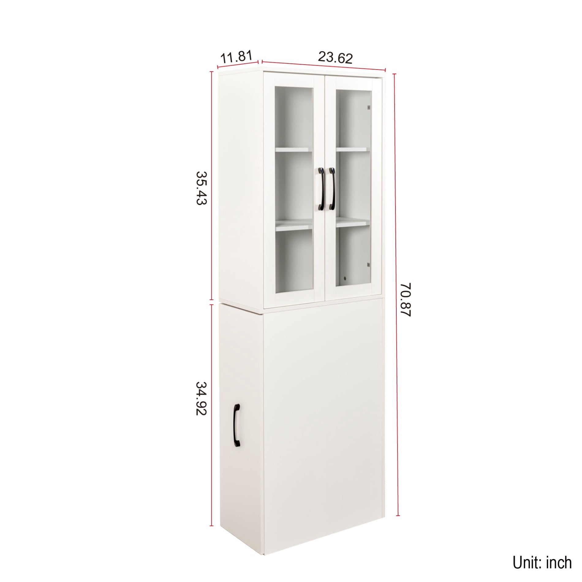 70.8" Tall Pantry Cabinet with Glass Doors, Pull-Out Shelves Storage Cabinet, 4 Tier Display Bookcase with Sliding Organizer, Freestanding Kitchen Storage Cabinet for Living Room, Dining Room, White