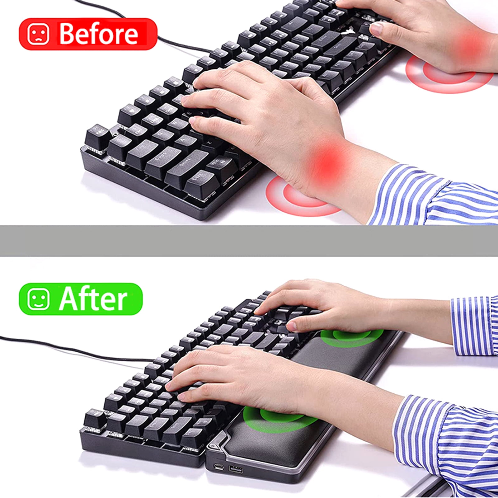 RGB Keyboard Wrist Rest Support Ergonomic Wrist Cushion Pad Memory Foam for Computer Notebook Laptop Office Worker