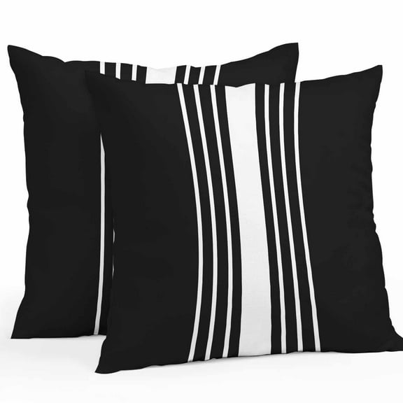 Outdoor Pillow Covers Pack of 2, Modern Black White Striped Waterproof Throw Pillowcase Cushion Cases, Abstract Minimalist Art Decorative Pillow Cover for Couch Sofa Home Bed Patio